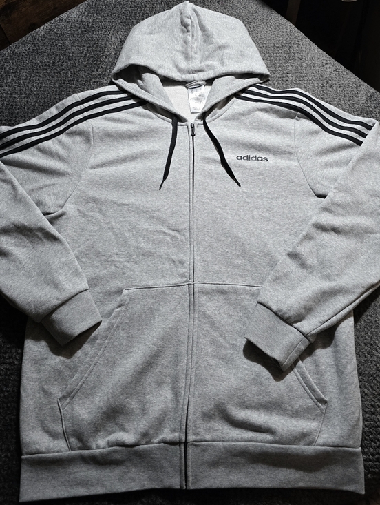 adidas Other - Adidas Gray Full Zip Hoodie 3 Stripe Sleeve Men’s XL
